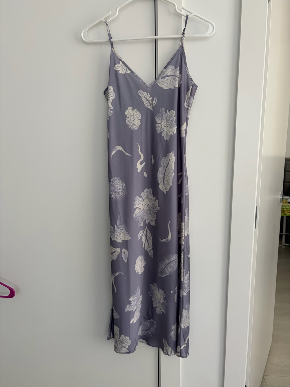 Floral Satin Slip Dress - Lavender